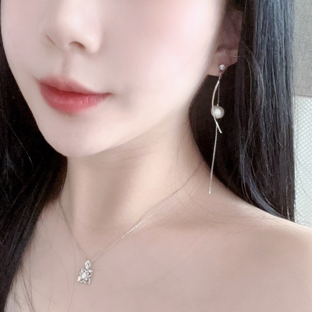 Elegant Pearl Drop Threader Earrings – Minimalist Silver Dangle. High-quality👍